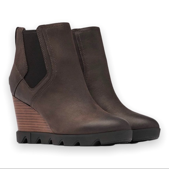 Sorel Wedge Joan Uptown Leather Chelsea Boot Blacknd Brown Waterproof Winter - Picture 1 of 11